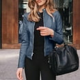 thumbnail image 3 of Kcodviy Femmes Décontracté Uni Veste de Course Complète Fermeture Éclair à Boutons-Pression Col Montant Long Femmes Chandail à Fermeture Éclair Manche Courte Cardigan Ajusté Vestes Léopard pour Femmes Veste Manteau Haut, 3 of 6