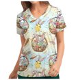 thumbnail image 2 of TopLLC Haut de Sarrau à Manches Courtes à Col en V pour Femme, Imprimé Lapin de Pâques, TG, 2 of 5