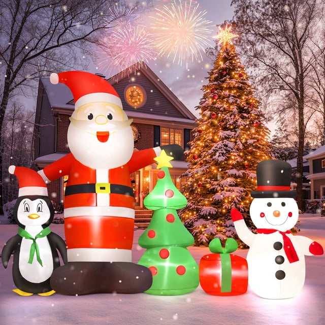 Santa Tree Snowman Inflatable Yexmas 6FT Christmas Decorations Inflatables with Blow Up LED Lights ...