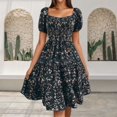 thumbnail image 2 of Womens Summer Dresses Floral Casual Party V Neck Short Sleeve Wrap Waist Ruffle with Pockets Spring Dress Navy L, 2 of 4