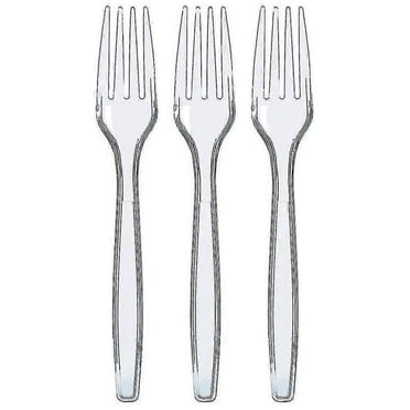 100 Pcs Clear Plastic Forks Strong Heavy Duty Reusable