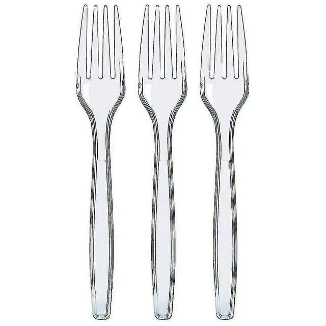 100 Pcs Clear Plastic Forks Strong Heavy Duty Reusable