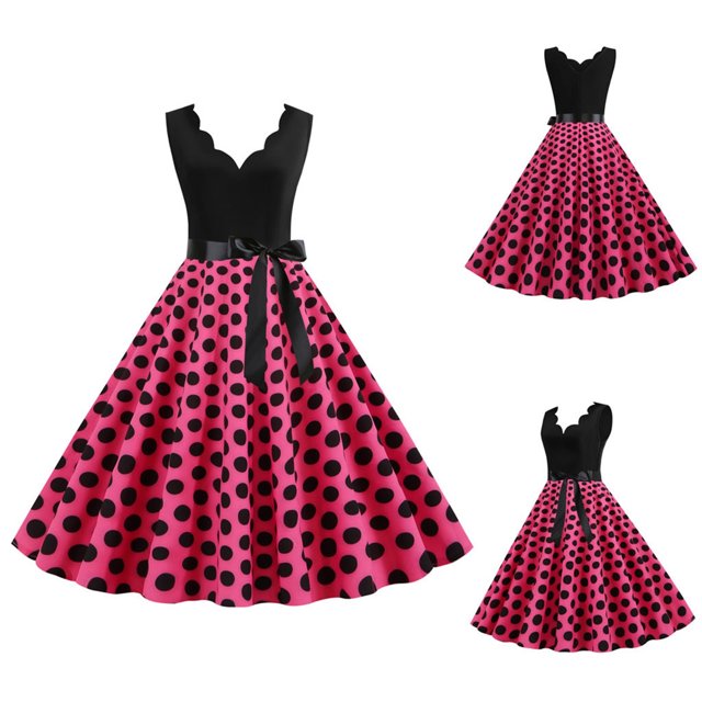 Kcodviy Femmes Vintage Été à Pois Femmes Grande Taille Robes Maxi pour l'Automne Imprimé Sans Manches Décontracté Soirée Manches Longues Robes pour Femmes Fête Bal Robe