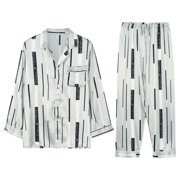 Ccpelsie Mens Pajamas Set Soft Pj Sets for Men Long Sleeve Button Down Pajamas Men Fall Winter Mens Pjs Sets Comfortable Loungewear(A01-Light Gray,L)