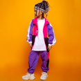 thumbnail image 1 of WEAIXIMIUNG Ensemble pour Bébé Unisexe Enfants Ensemble de Vêtements à Blocs de Couleur Survêtement Rétro de Rue Élégant Tenue Costume de Danse Hip-Hop 170, 1 of 6