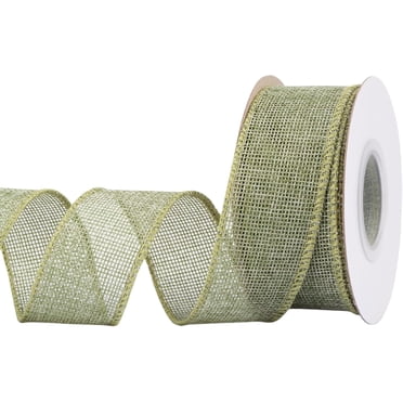 Joycrosso Ruban en Jute à Bordure Fil Métallique 1,5 Po x 10 Verges, Mousse Printanière, Idéal pour l'Artisanat, l'Emballage de Cadeaux, les Couronnes, le Sapin de Noël et les Décorations de Mariage Rustiques