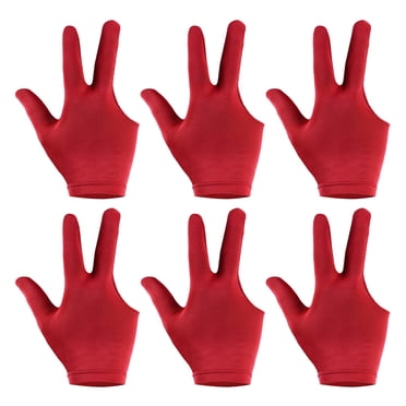 Uxcell 3 Fingers Pool Gloves, 6 Pcs Breathable Billiards Snooker Shooter Cue Glove for Left Right Hand Men/Women, Red