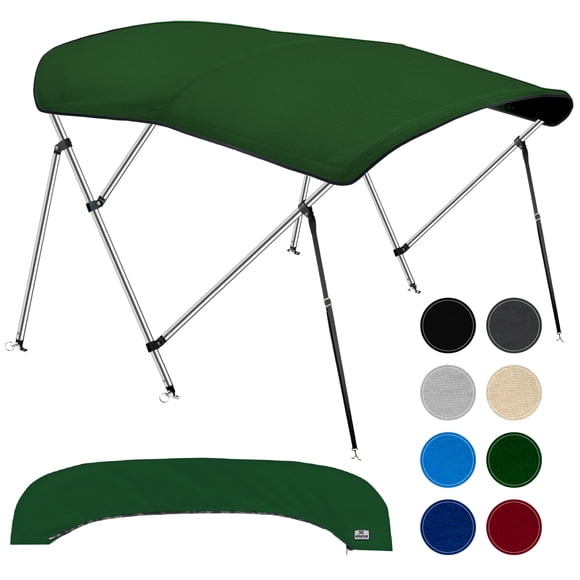 KNOX 3 Bow Bimini Tops, 600D Marine Canvas Boat Cover, Fadeproof, Support Poles, Storage Boot, Sun Shade Boat Canopy, Universal Fit For Pontoon, V-Hull, Fishing, Bass Boat 61-66", Hunter Green