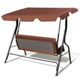 thumbnail image 3 of Patiojoy Hamac à Bascule d'Extérieur 3 Places avec Auvent Imperméable Réglable, Cadre en Aluminium, Chaise Balançoire de Patio, Café, 3 of 8