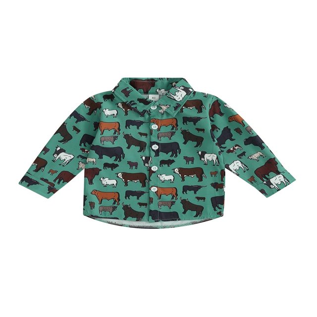 Chemises à Manches Longues Style Western avec Imprimé Vache pour Garçons