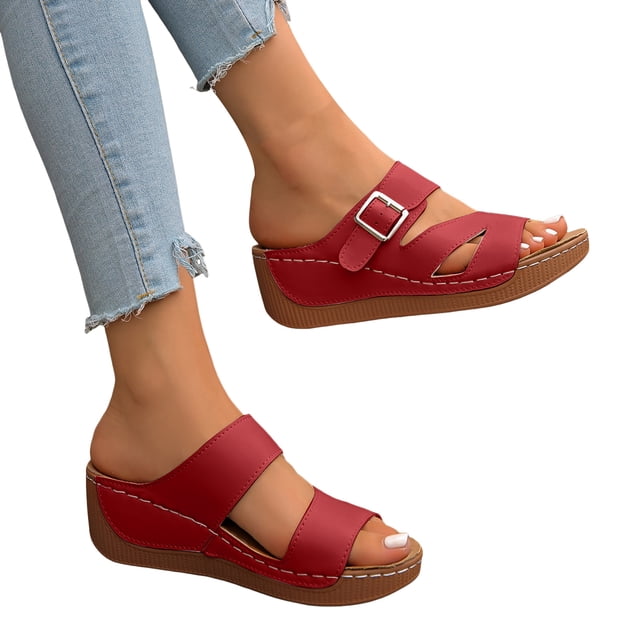 Womens Orthopedic Platform Slides Sandals 2025 Fashion Leopard Buckle Arch Support Wedge Dress Slip on