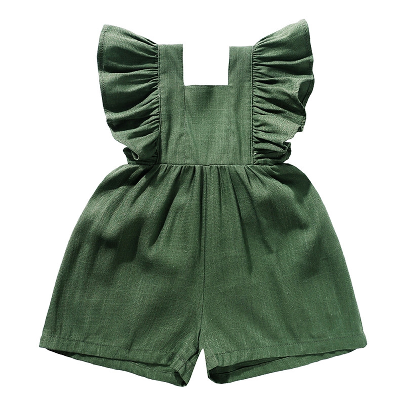 XDZJLR Girls' Jumpsuits & Rompers Baby Boys Playsuits Ruffled Fly Sleeve Newborn Linen Overalls Infant Summer Clothes Romper Green 3-6 Months