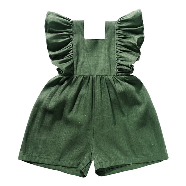 XDZJLR Girls' Jumpsuits & Rompers Baby Boys Playsuits Ruffled Fly Sleeve Newborn Linen Overalls Infant Summer Clothes Romper Green 3-6 Months