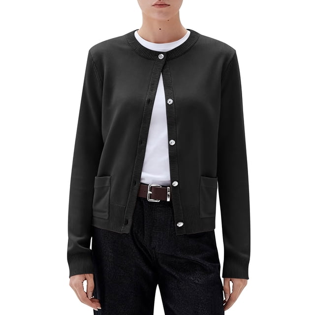 Women's Sweater Long Sleeve Round Neck Knitted Button Up Cardigan Solid Color for Casual,Long Cardigan Sweaters for Women