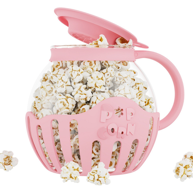 Popcorn Maker Microwave Snack Popcorn Air Poppers 2.25 Quart Popcorn Bowl Borosilicate Kitchen Accessories,Pink