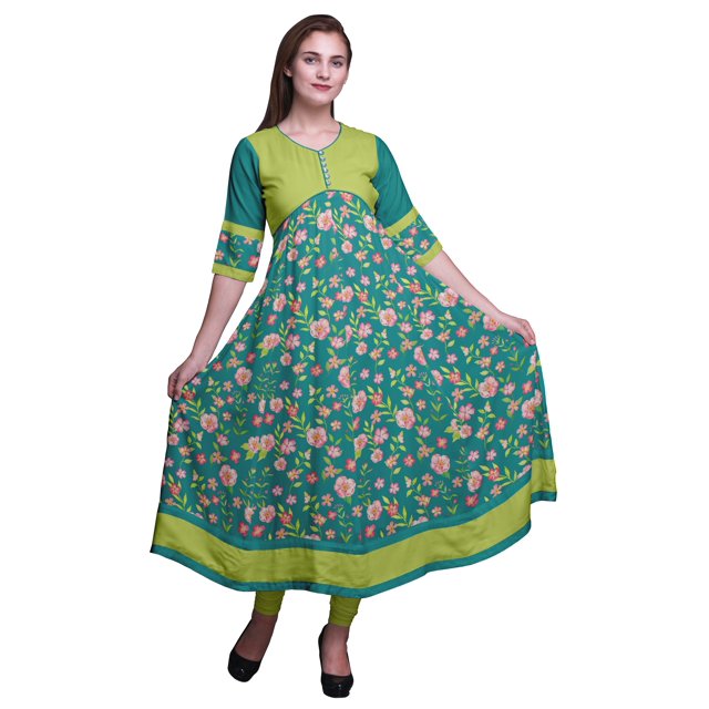 Bimba Print Long Party Wear Anarkali Kurta Flared A Line Kurtis For Women