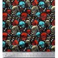 thumbnail image 1 of Soimoi Poly Georgette Fabric Bone,Floral & Skull Halloween Decor Fabric Printed Yard 42 Inch Wide, 1 of 3