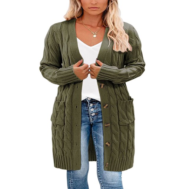 Womens Long Sleeve Cable Knit Cardigan Sweaters Open Front Fall Outwear Coat