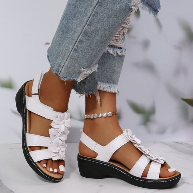 LSLJS Chaussures Compensées pour Femmes, Pantoufles d'Été pour Dames Chaussures Décontractées pour Femmes Sandales Compensées Romaines Décontractées à Fleurs
