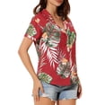 thumbnail image 4 of INSPIRE CHIC Chemises pour Femmes Hawaïennes à Manches Courtes Tropicales à Fleurs Boutonnées Hauts TP Rouge, 4 of 8