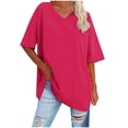 thumbnail image 1 of Plebaso T-Shirts Surdimensionnés pour Femmes à Col en V à Manches Mi-Longues T-Shirts Décontractés Unis Confort Hauts Amples pour Femmes, 1 of 5