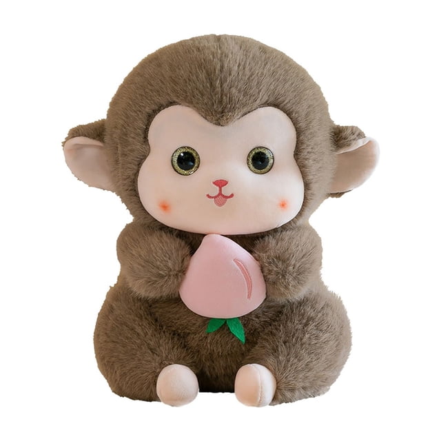 Monkey Plush Toy Holding Peach, Realistic Stuffed Animal with Soft Material, Kids’ Cuddle Companion