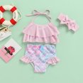 thumbnail image 4 of Fortune Toddler Girl Bikini Set,Ruffle Halter Tops+Mermaid Shorts Swimwear for Kid, 4 of 9