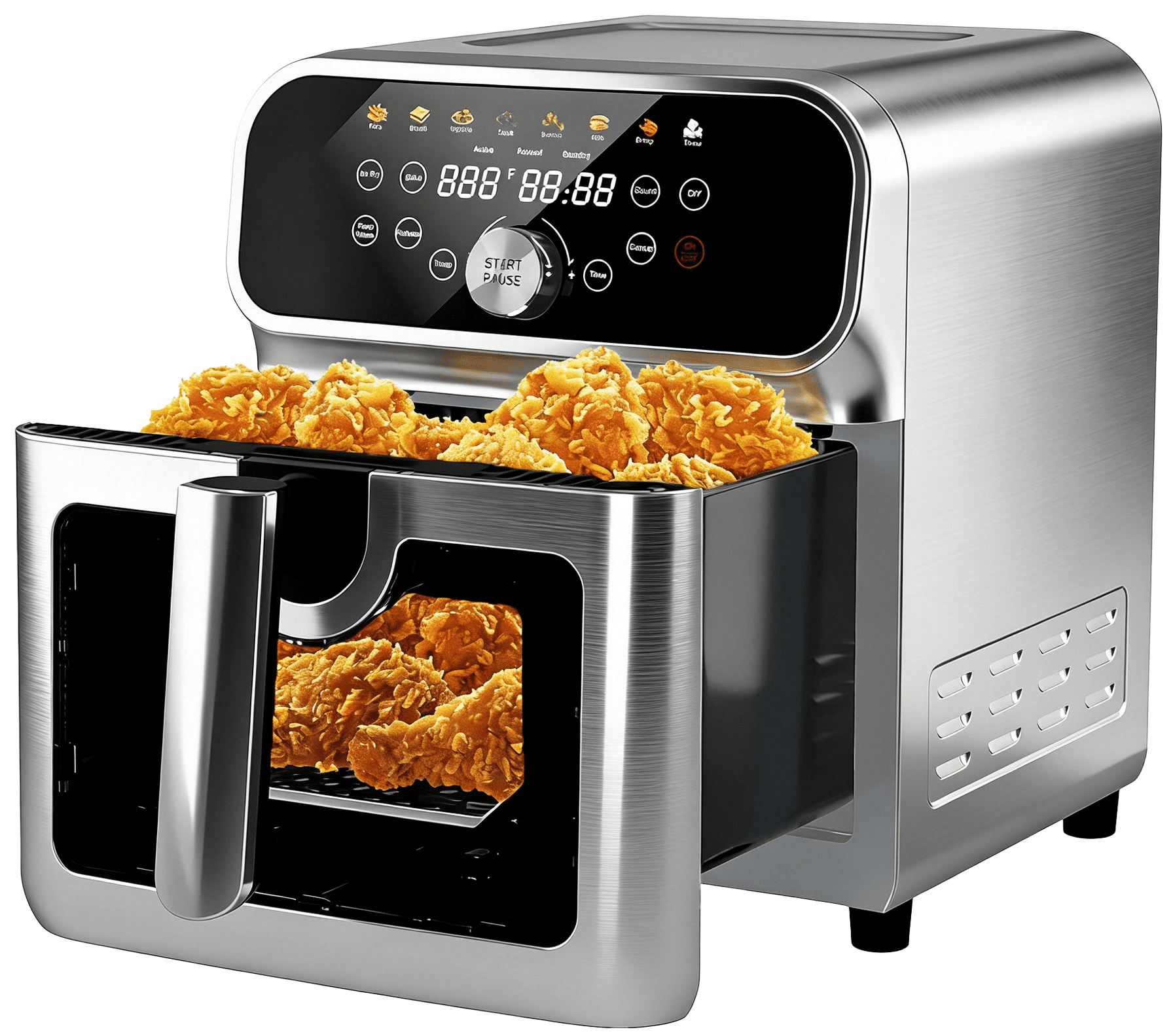 WHALL  Stainless   Steel 6QT Air Fryer with Visual Window, 8 Preset Menus & 360° Rapid Air Circulation for Healthy Oil-Less Cooking