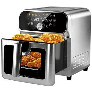 WHALL  Stainless   Steel 6QT Air Fryer with Visual Window, 8 Preset Menus & 360° Rapid Air Circulation for Healthy Oil-Less Cooking