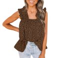 thumbnail image 1 of Pompotops Mode Femmes T-Shirt Imprimé Décontracté Débardeur Sans Manches Col Carré Volants Hauts Blouse, 1 of 7