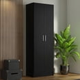 thumbnail image 2 of Madesa Modern Pantry Storage Cabinet Armoire Closet with 2 Doors and 5 Utility Shelves 23"L Wooden Organization Unit for Bedroom, Office, Laundry Room, Kitchen, and Garage - Black, 2 of 5