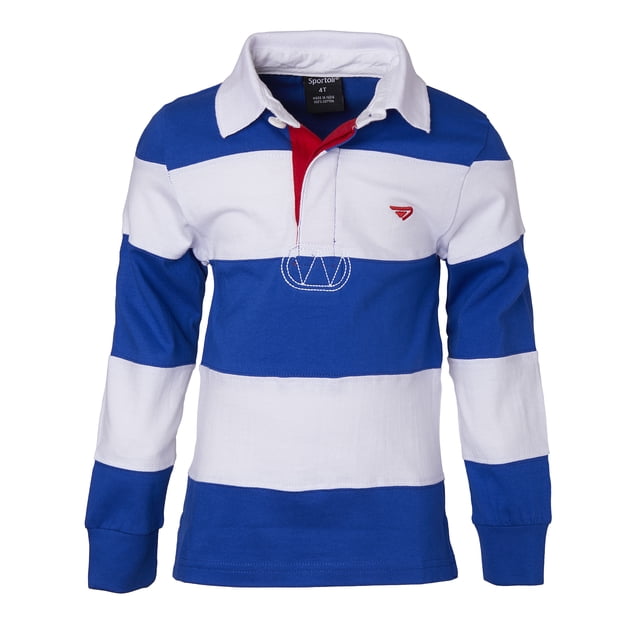 Sportoli Polo Rugby à Manches Longues à Larges Rayures en Coton 100 % pour Petits Garçons - Roya/blanc (Taille 6)