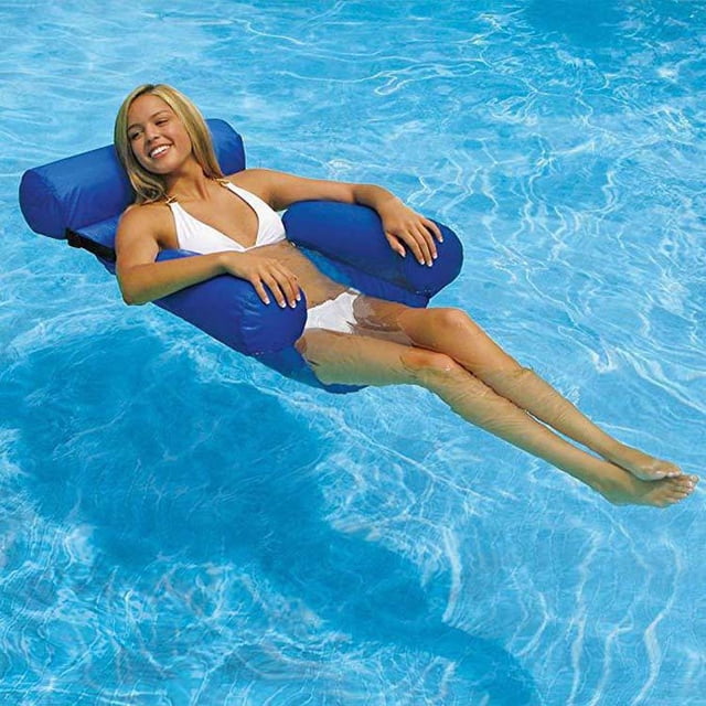 Deep Blue Inflatable Water Lounge Chair with Armrests – Portable, Foldable, and Comfortable Mattress Design for Adults, Perfect for Beach, Pool, or River Leisure Activities, Easy to Inflate and