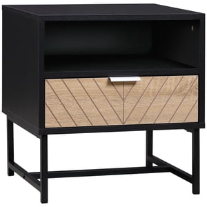 CoSoTower Table de chevet moderne avec tiroir, Table de nuit avec étagère de rangement, Canapé en bout pour chambre, noir et chêne