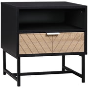 HOMCOM Bedside Table with Drawer, Nightstand with Shelf & Metal Base, Black