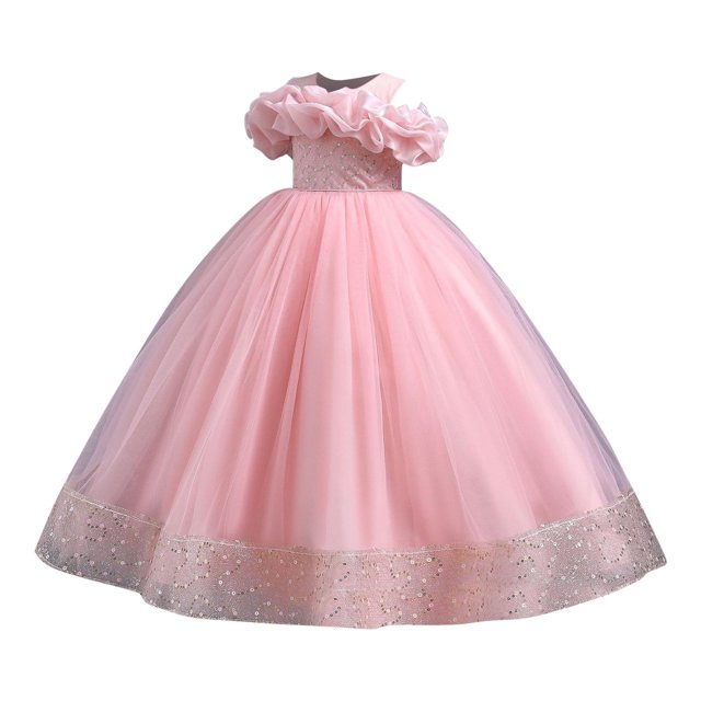 MeetoTime Robe de Princesse pour Filles Sans Manches à Volants en Dentelle Col Rond Broderie en Maille Performance 7-13 Ans Vêtements pour Enfants