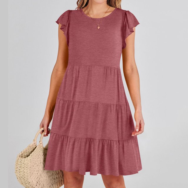 Robe d'Été pour Femmes 2024 Mode Grande Taille Couleur Unie Robe à Manches Courtes Rabais de 50 % Liquidation!