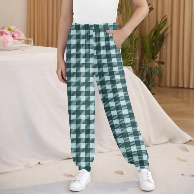 Cowsor Girls Graphic Print Sweatpants Athletic Drawstring Joggers Cute Track Pants with Pockets for Kids