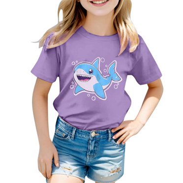 HNMKIU Hauts Tendance pour Filles T-Shirts Graphiques Mignons pour Enfants Manches Courtes Thème Océan T-Shirts pour Usage Quotidien