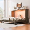 thumbnail image 3 of Euroco Wood Queen Size Murphy Bed with Storage Cabinets and LED Light, Brwon, 3 of 14