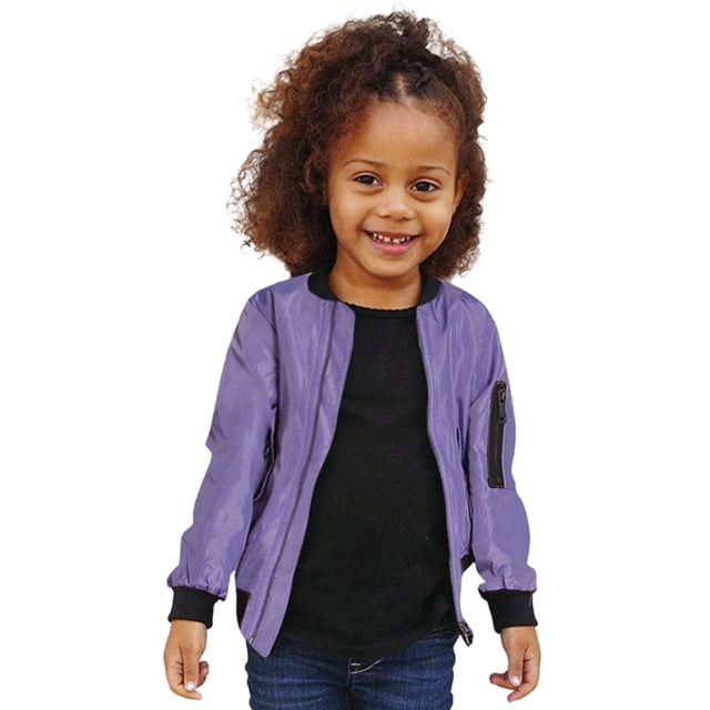 Jackets for Girls Winter Windproof Long Sleeve Pockets Loose Fit Light Purple Girls Fall Tops ,4-5 Years