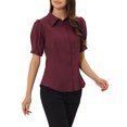 thumbnail image 4 of INSPIRE CHIC Chemise de Bureau Essentielle pour Femme à Manches Bouffantes, Col en Pointe, Boutonnée, TP Rouge Foncé, 4 of 6