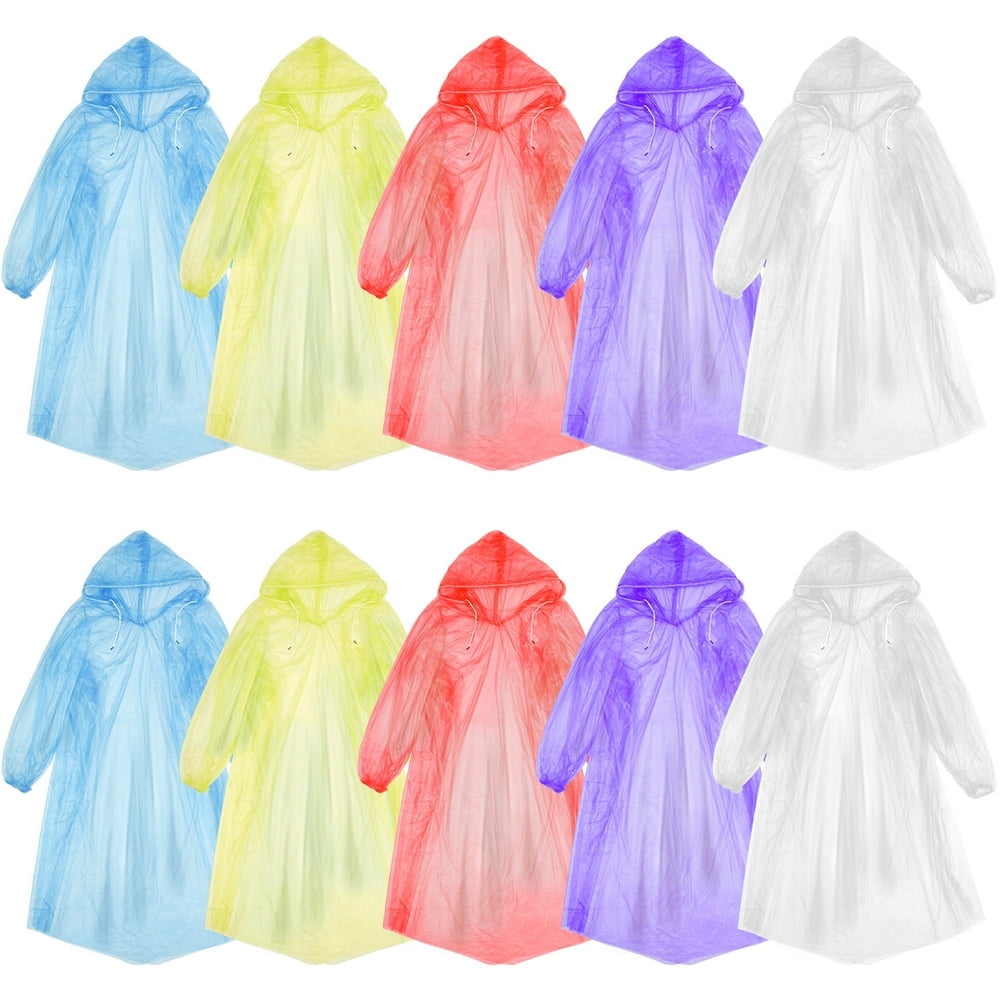 EIMELI 10 Pcs Ponchos Imperméables Portatifs Ponchos de Pluie pour Adultes Colorés Jetables Légers avec Capuches pour Cyclisme Randonnée Voyage Plein Air Camping