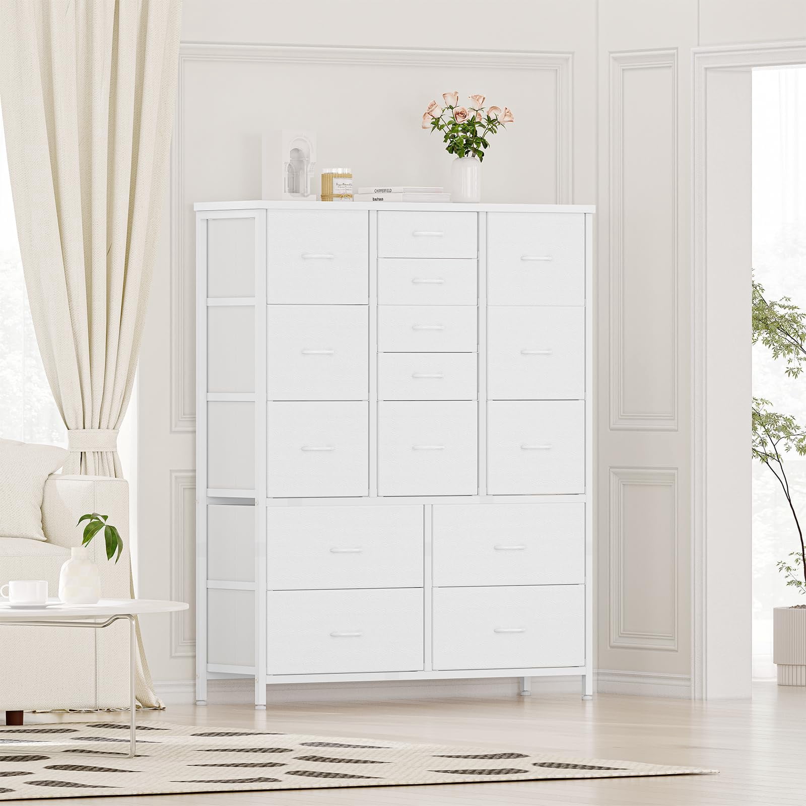 2024 New Dresser for Bedroom with 15 Drawers, Tall Dresser & Chests of Drawers, Fabric Storage Dresser for Closet, Hallway, Living Room