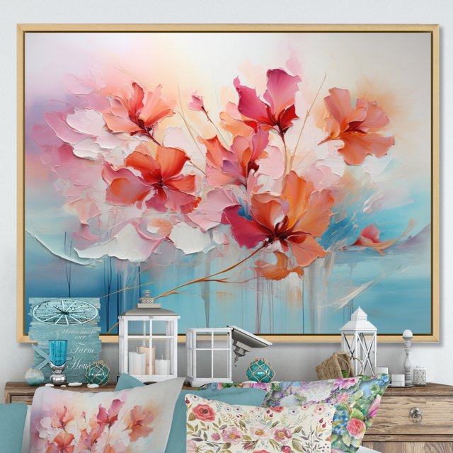 Designart Romantic Landscape Oversized framed wall art decor, Romantic Landscape framed wall Art, Abstract Romantic Flowers composition , Multi-Color Traditional Natural framed wall art