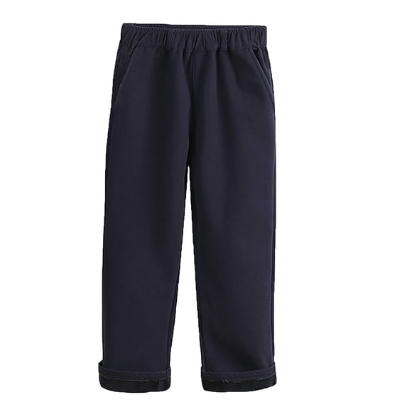 LYHaoo Boys Dress Pants For School Corduroy Trousers With Fleece Lined Warm Winter Casual Formal Khaki And Navy Elastic Waist Comfortable Kids Bottoms Stretch Pants Sizes 16-17 Years Blue