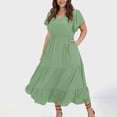 thumbnail image 1 of yievot Robe Grande Taille pour Femmes Col en V Été Décontractée Maxi Robes à Volants Manches Courtes Longue Robe avec Poches, 1 of 5