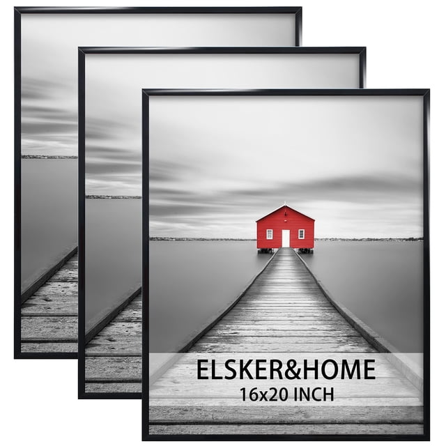 ELSKER&HOME Cadre pour Affiche 16x20, Lot de 3, Noir, Présentant un design Moderne avec des Panneaux Arrière en MDF Robustes. les Cadres Sont Affichés avec une Impression de Maison Rouge, Convenant au Montage Mural horizontal Ou vertical. Parfait pour Exposer des Affiches, des photos Ou des Impressions à la Maison, au Bureau Ou dans une Galerie.