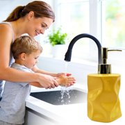 Linnome Distorted Wavy Glass Hand Soap Bottle with Irregular Twisted Shape Leakproof Airtight Pump for Hotel Bathroom Shower Gel Lotion Dish Soap 6.69x3.15in Yellow
