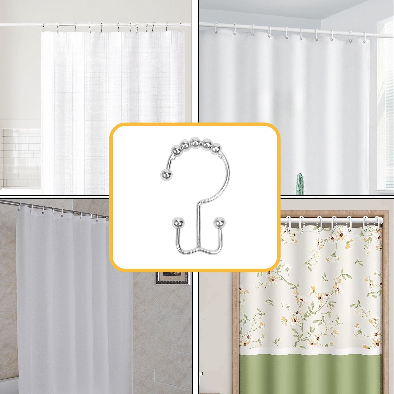 Apmemiss Crochets Anneaux de Rideau de Douche en Liquidation pour Salle de Bain 12 Pcs Fer